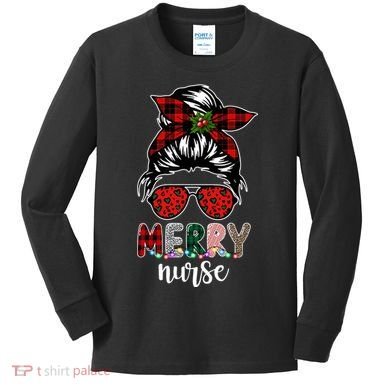 Cute Merry Nurse Christmas Kids Long Sleeve Shirt