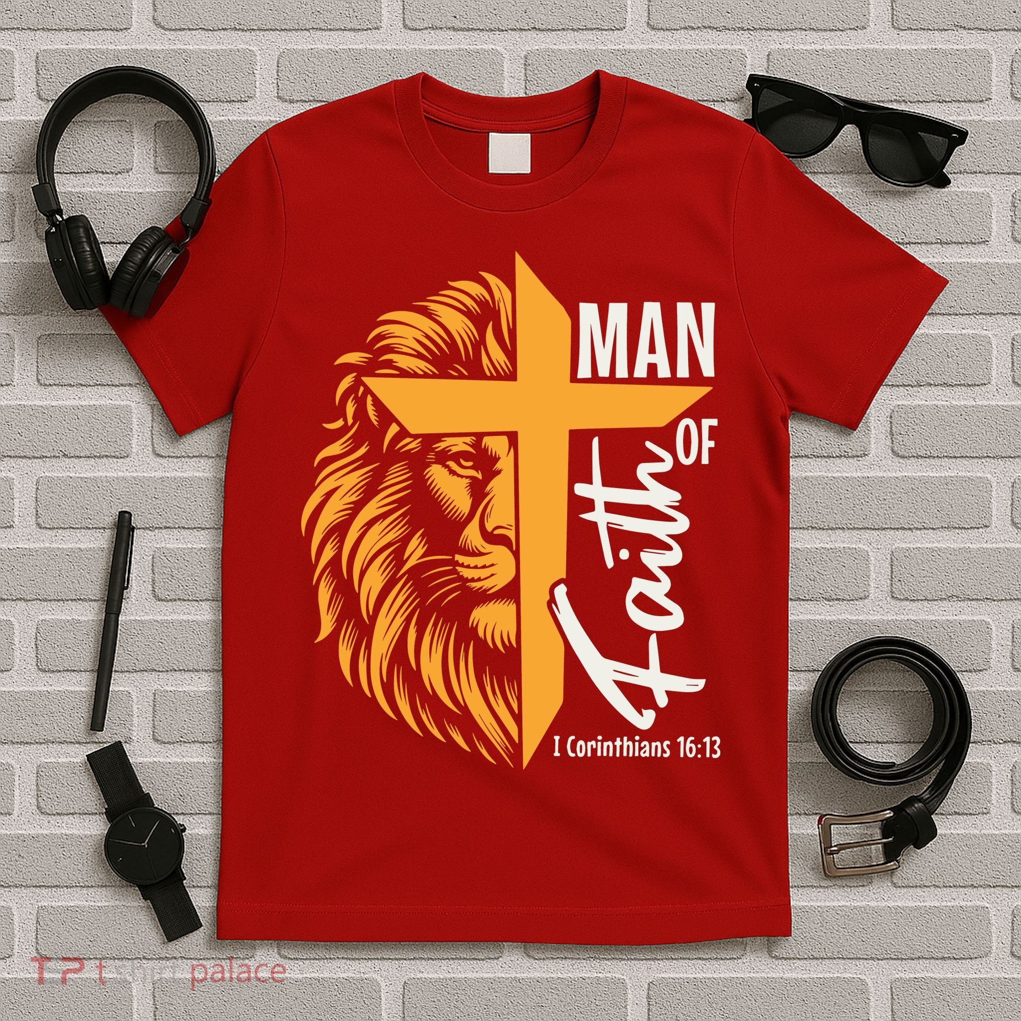 Christian Man Of God I Corinthians 16:13 Lion Cross T-Shirt