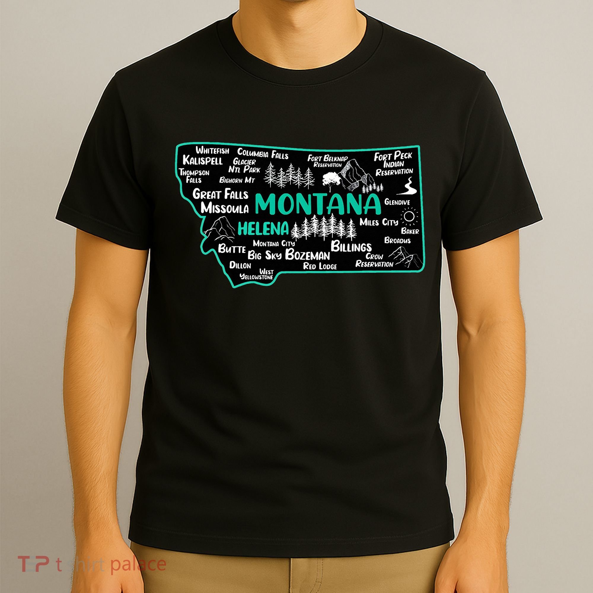 Cute map of Montana Helena Missoula Billings Kalispell T-Shirt