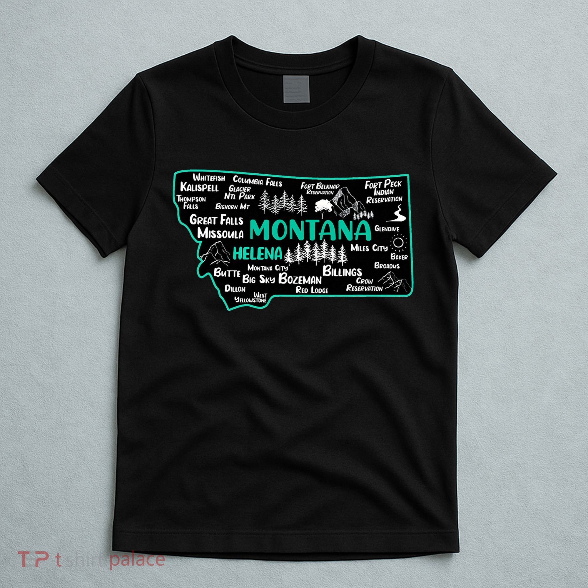 Cute map of Montana Helena Missoula Billings Kalispell T-Shirt