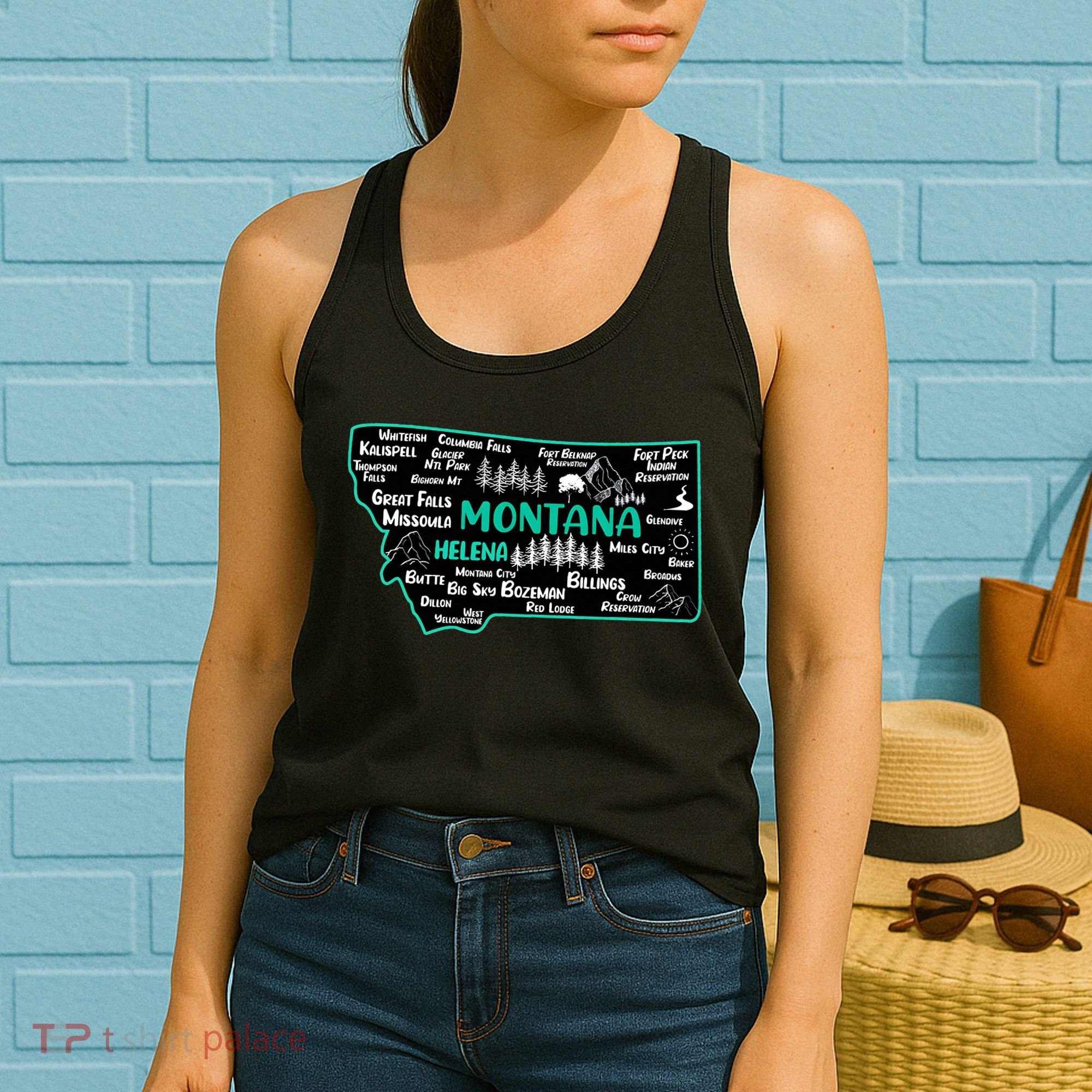 Cute map of Montana Helena Missoula Billings Kalispell Women's Tank Top