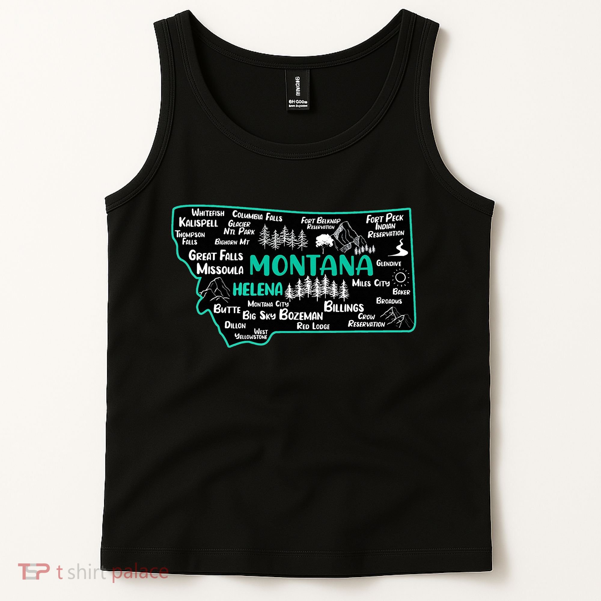 Cute map of Montana Helena Missoula Billings Kalispell Tank Top
