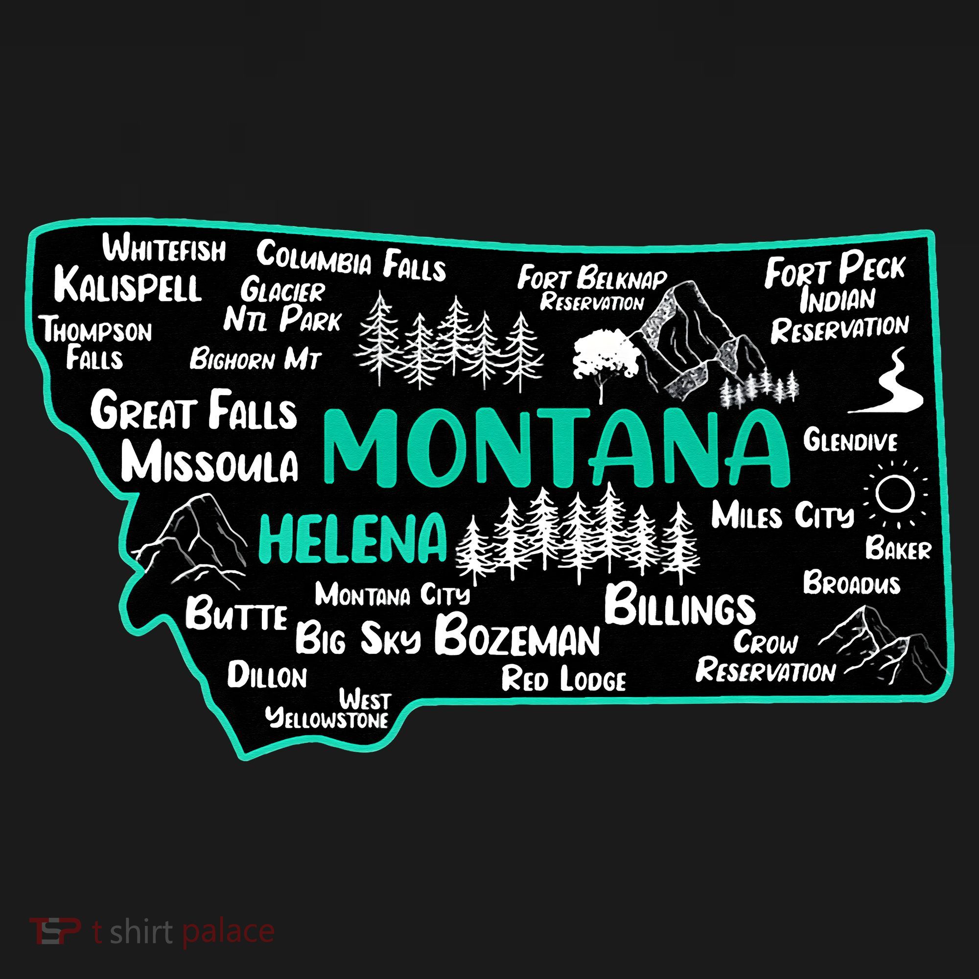 Cute map of Montana Helena Missoula Billings Kalispell Tank Top