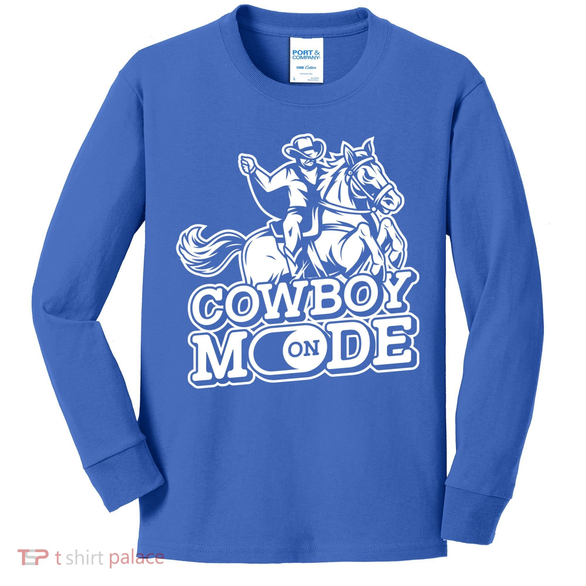 Cowboy Mode On Great Gift Horse Western Bull Rodeo Cowboy Great Gift Kids Long Sleeve Shirt