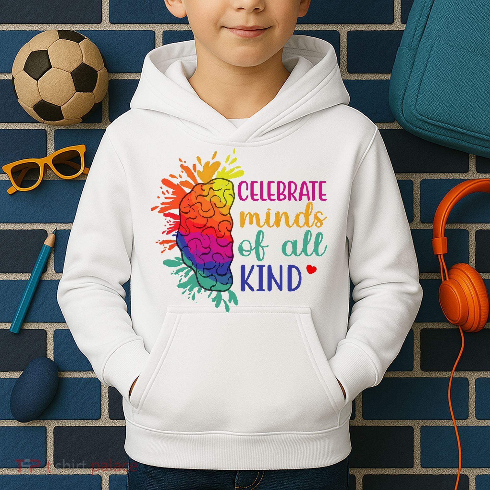 Celebrate Minds Of All Kind Neurodiversity Brain Kids Hoodie