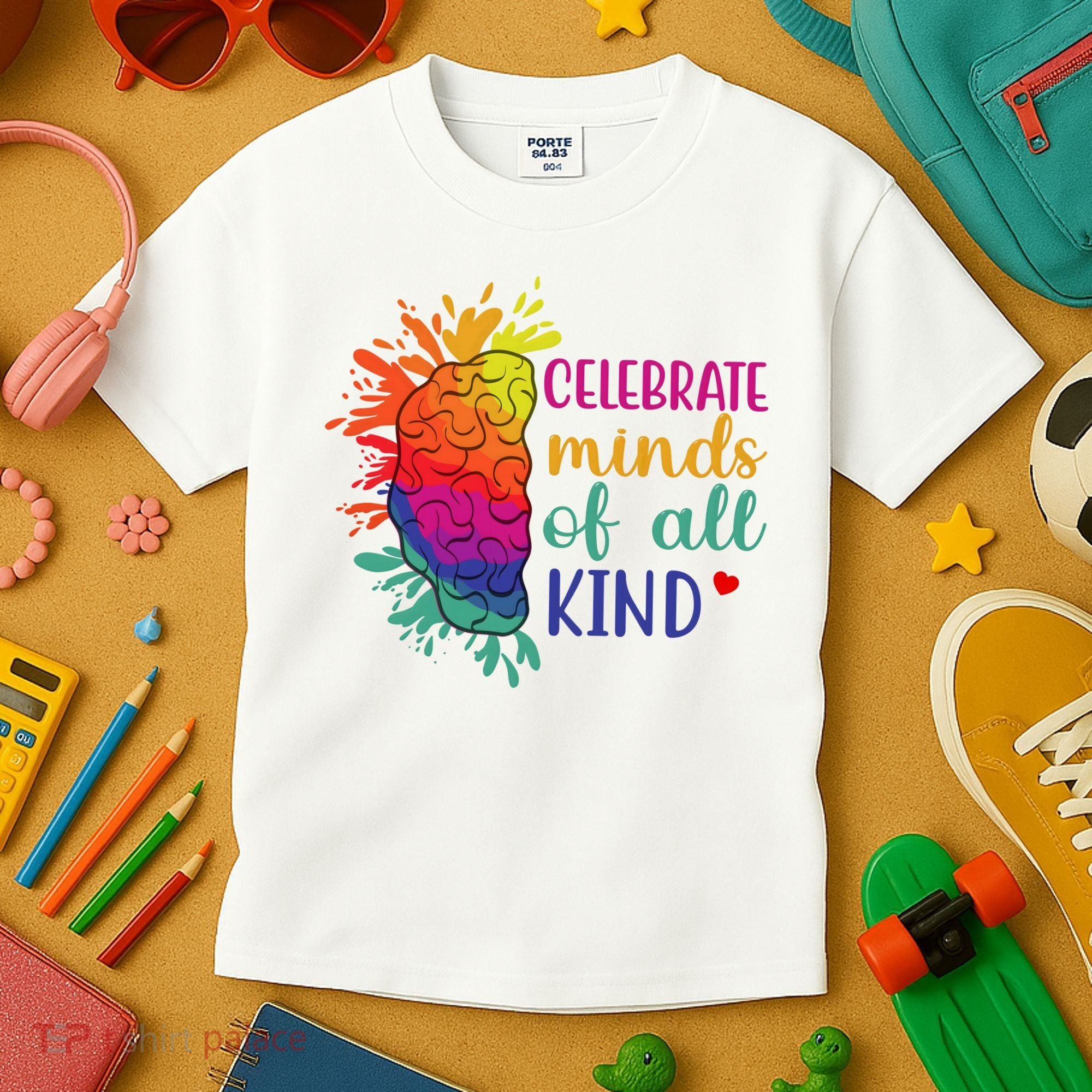 Celebrate Minds Of All Kind Neurodiversity Brain Kids T-Shirt