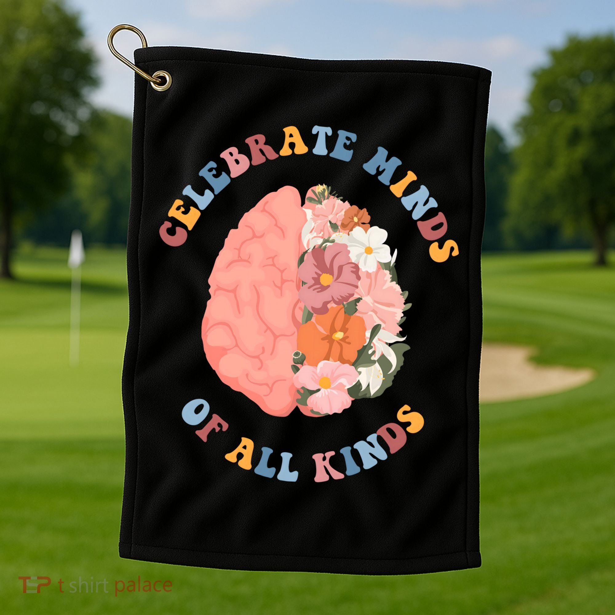 Celebrate Minds Of All Kinds Floral Brain Golf Towel