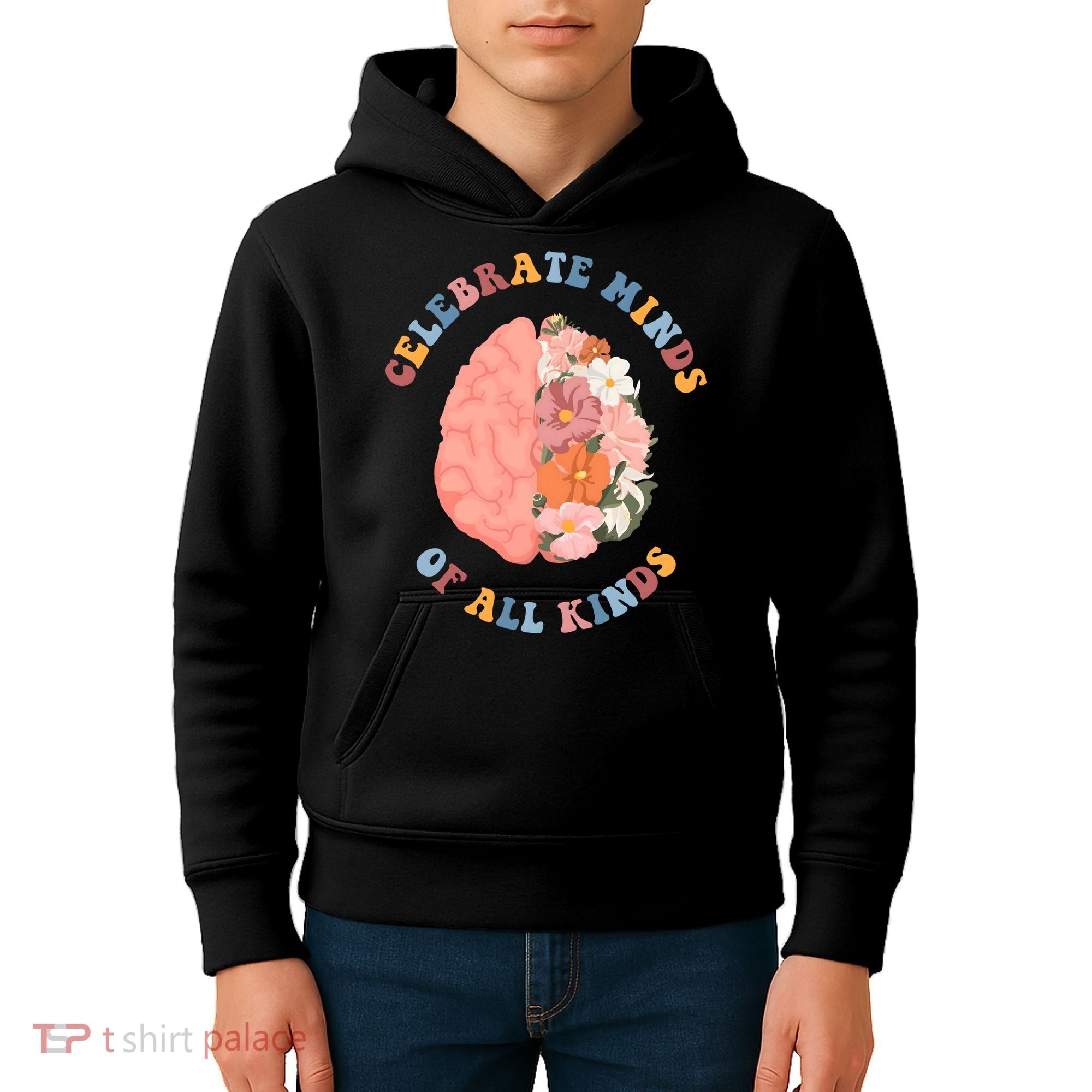 Celebrate Minds Of All Kinds Floral Brain Kids Hoodie