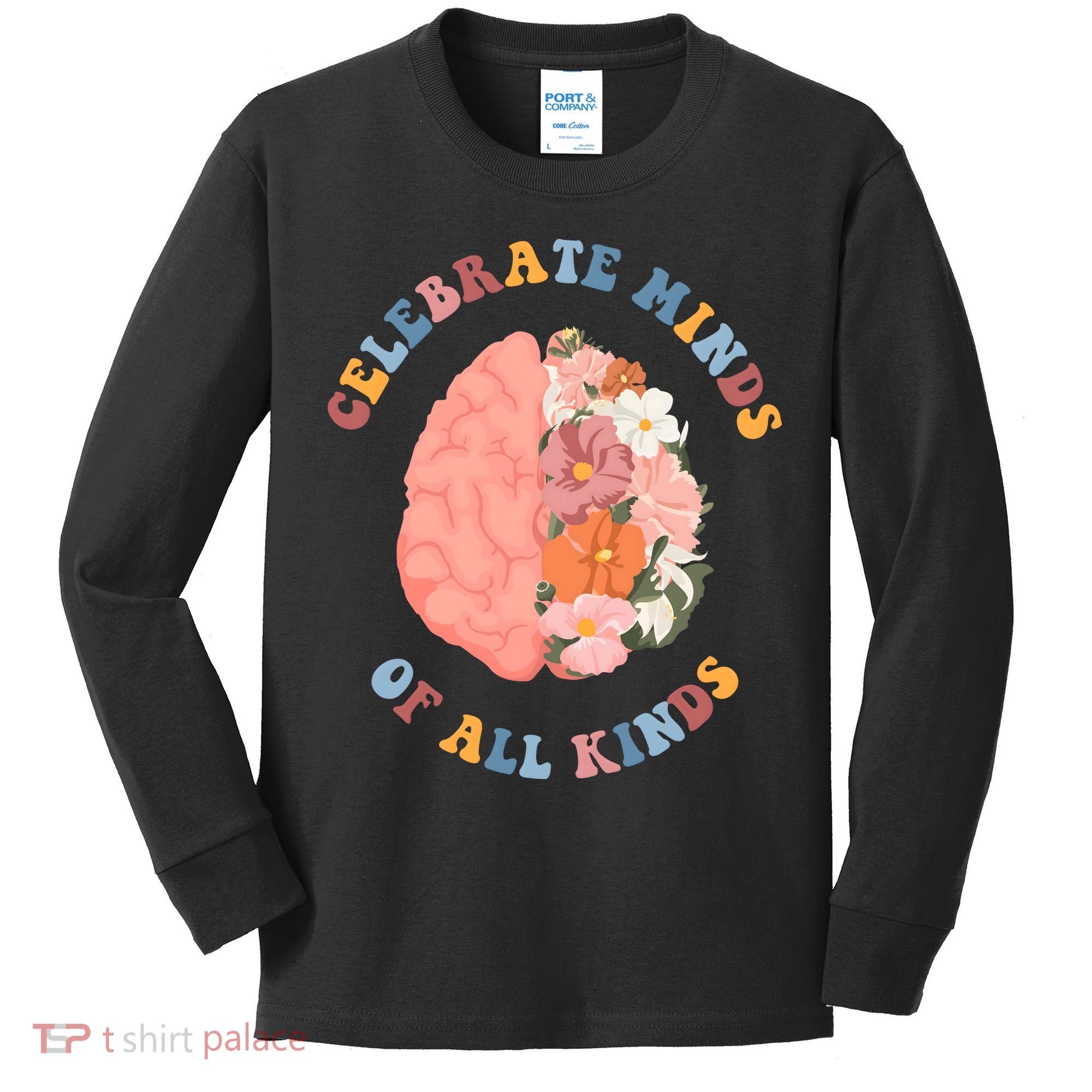 Celebrate Minds Of All Kinds Floral Brain Kids Long Sleeve Shirt