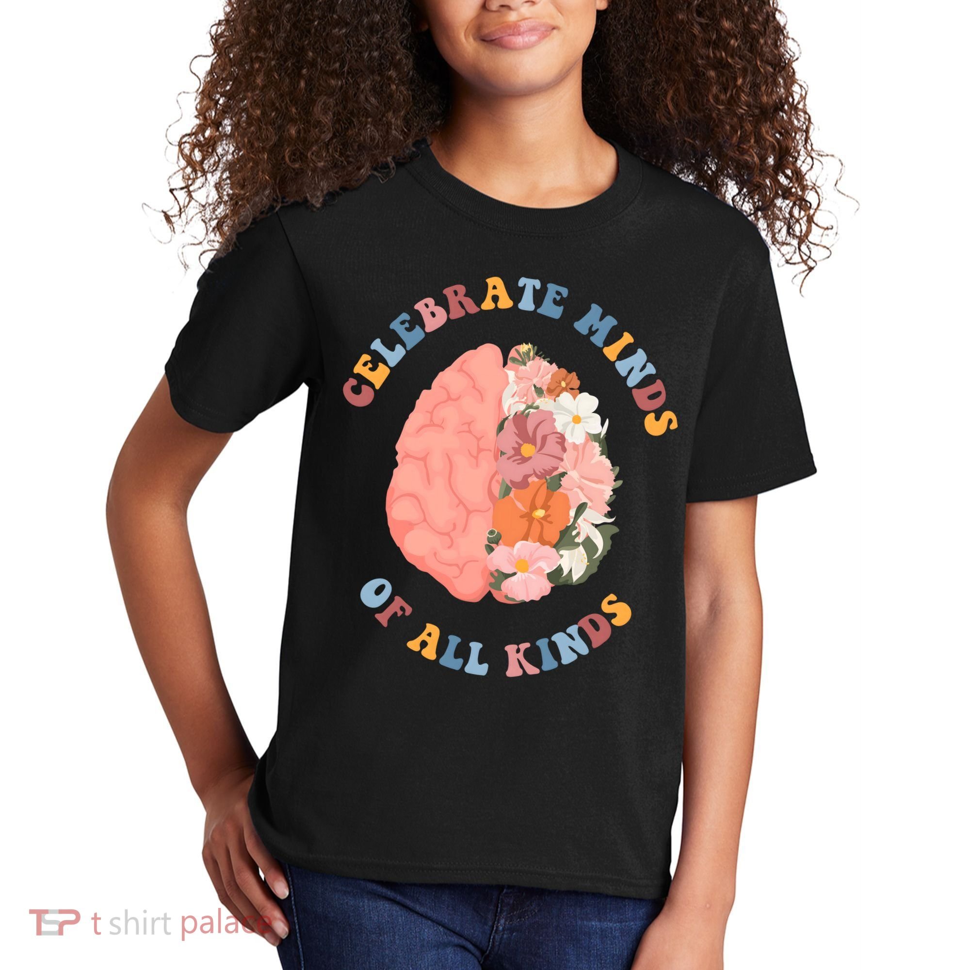 Celebrate Minds Of All Kinds Floral Brain Kids T-Shirt