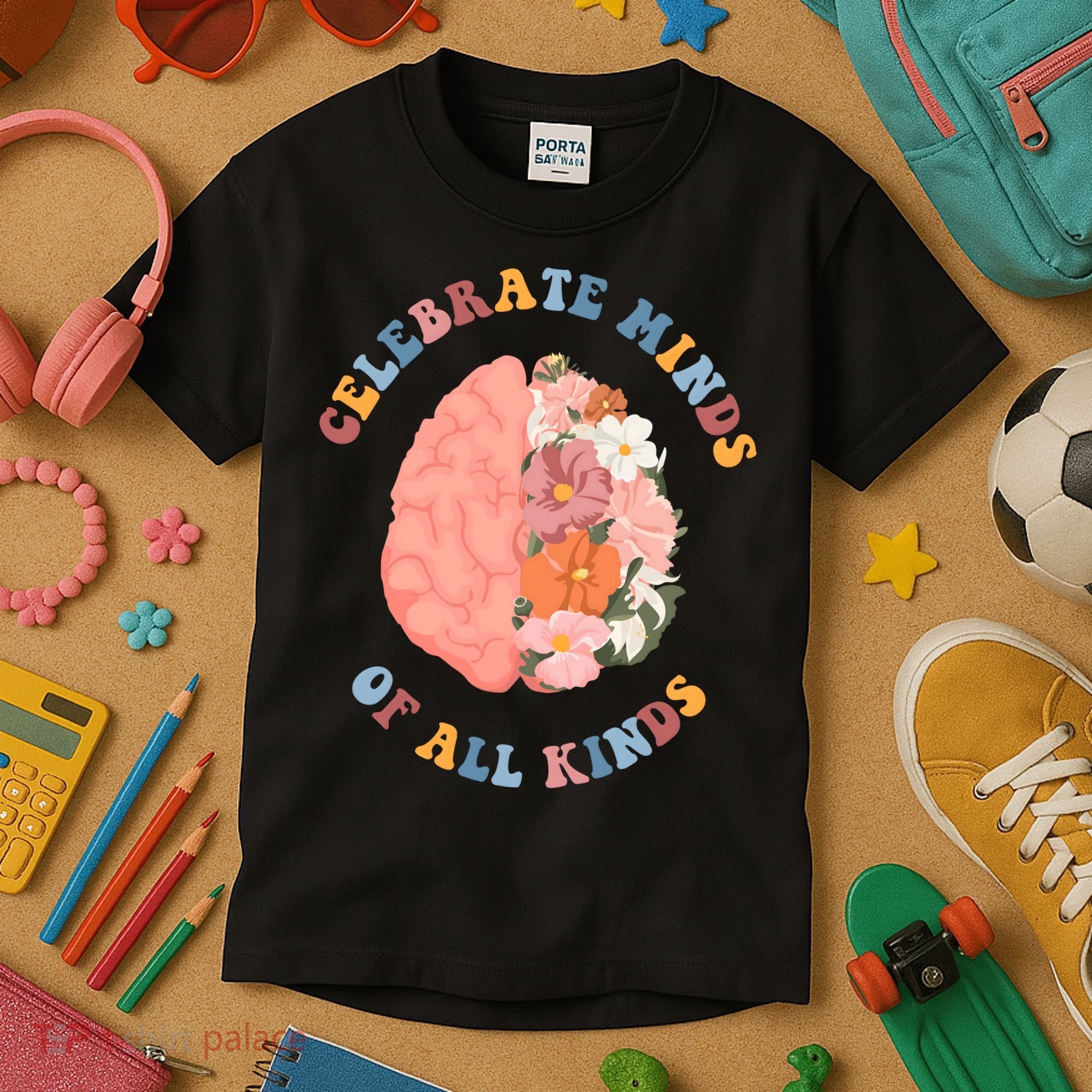 Celebrate Minds Of All Kinds Floral Brain Kids T-Shirt