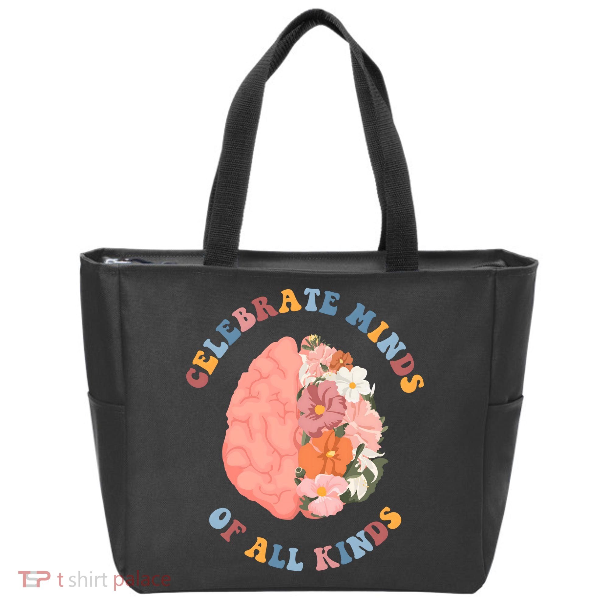 Celebrate Minds Of All Kinds Floral Brain Tote Bag