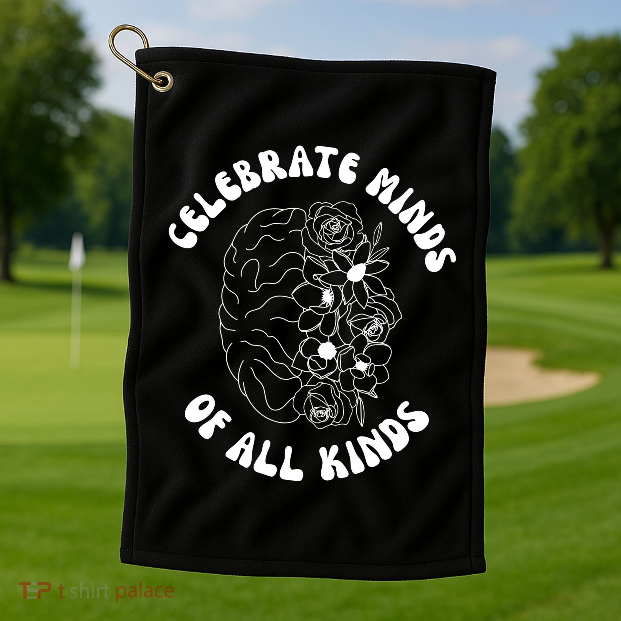 Celebrate Minds Of All Kinds Floral Brain Golf Towel