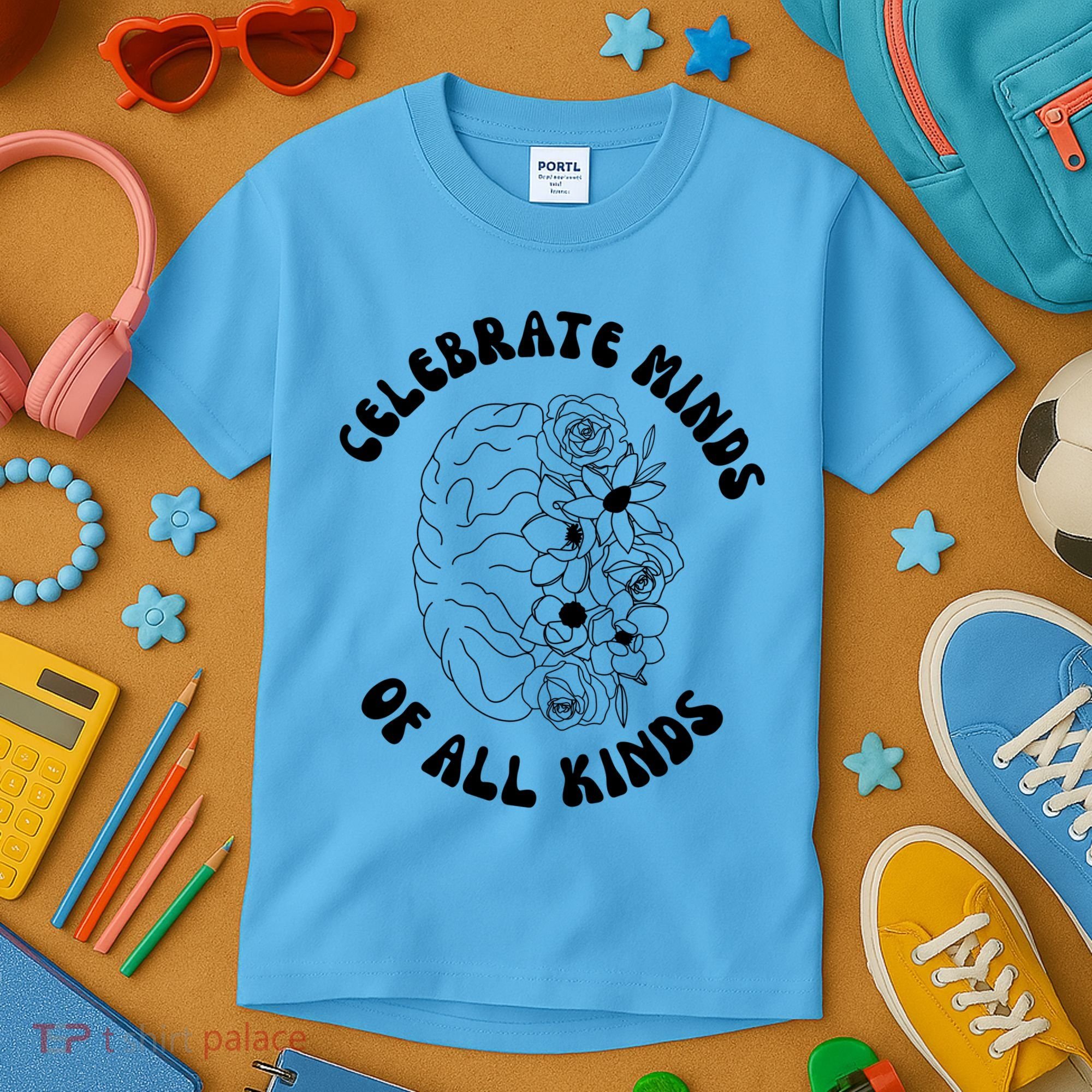 Celebrate Minds Of All Kinds Floral Brain Kids T-Shirt