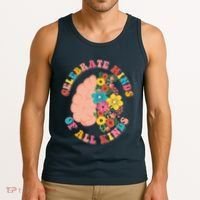 Celebrate Minds Of All Kinds Flowers Be Kind The Mind Tank Top thumb 3