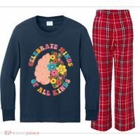Celebrate Minds Of All Kinds Flowers Be Kind The Mind Kids Long Sleeve Plaid Pajama Set thumb 0