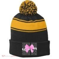 Cheer Mom Of A Cheerleader Mama Cheerleading Mom Coquette Stripe Pom Pom Beanie thumb 0