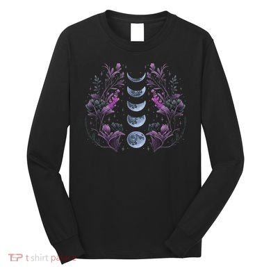 Celestial Moon Phase Boho Wildflowers Zodiac Witchcore Long Sleeve Shirt
