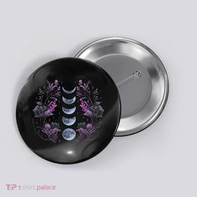 Celestial Moon Phase Boho Wildflowers Zodiac Witchcore Button