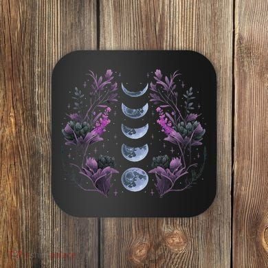 Celestial Moon Phase Boho Wildflowers Zodiac Witchcore Coaster