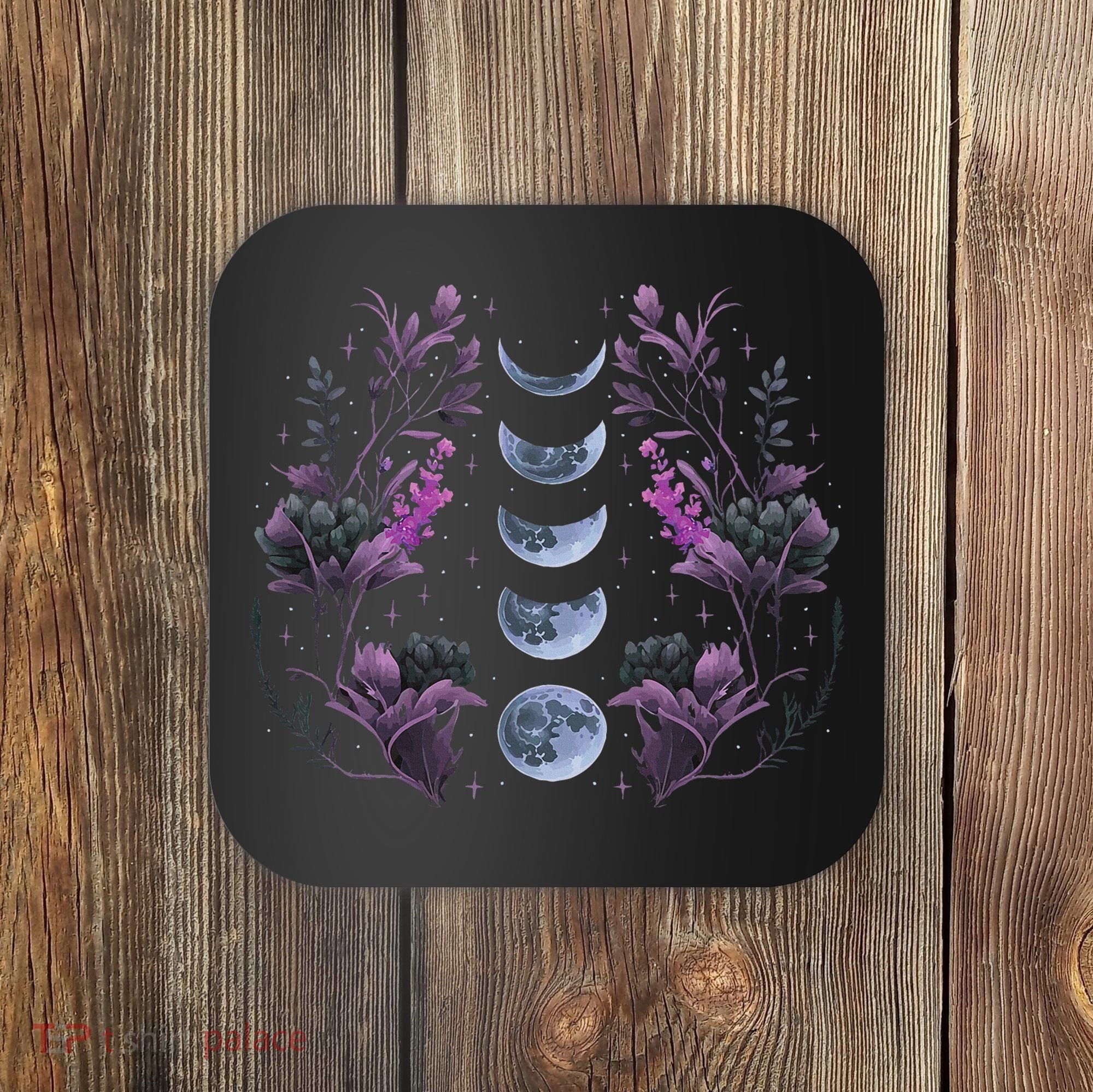 Celestial Moon Phase Boho Wildflowers Zodiac Witchcore Coaster