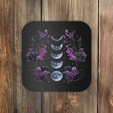 Celestial Moon Phase Boho Wildflowers Zodiac Witchcore Coaster