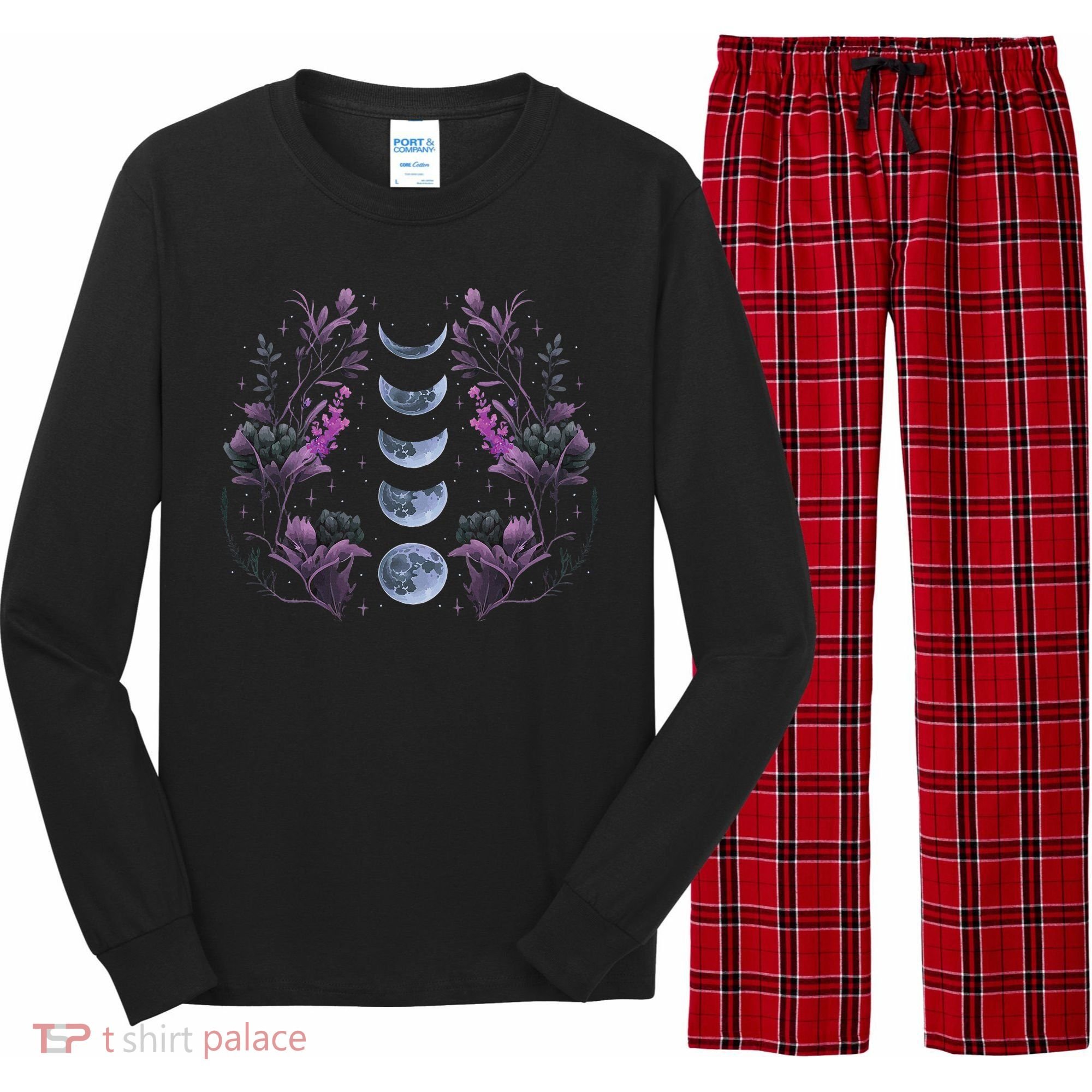 Celestial Moon Phase Boho Wildflowers Zodiac Witchcore Long Sleeve Pajama Set