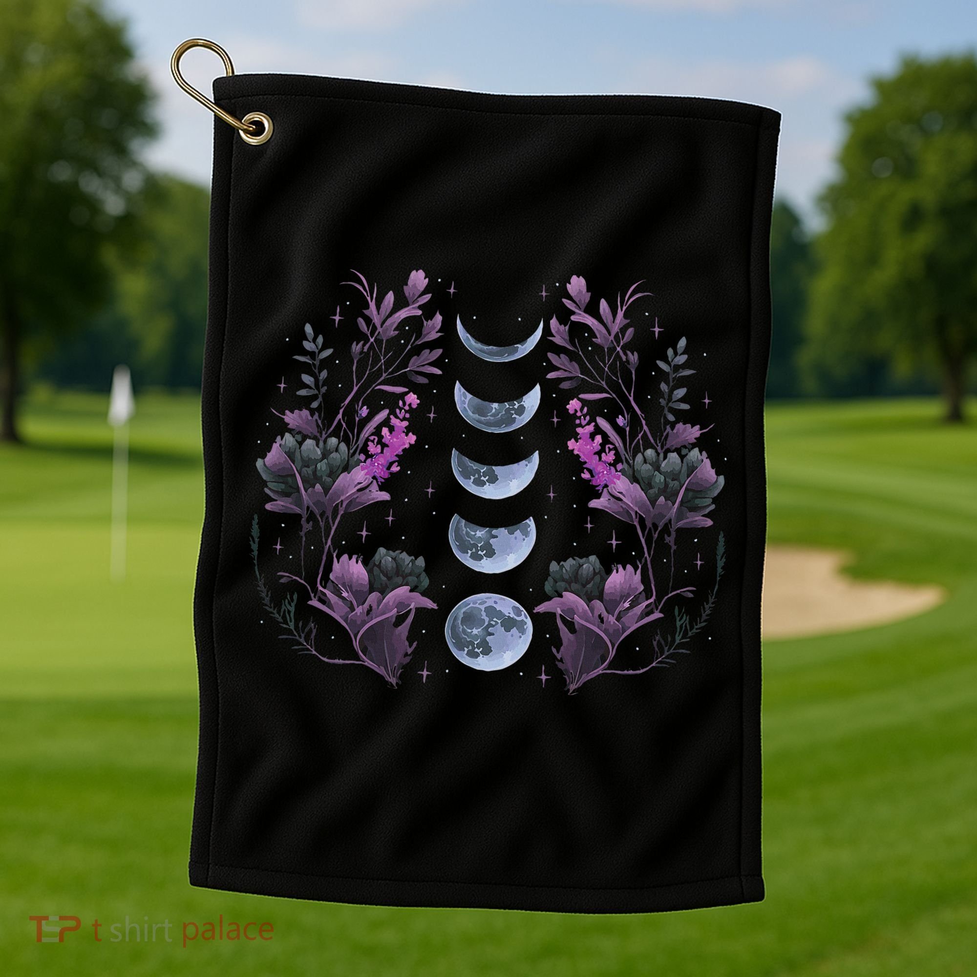 Celestial Moon Phase Boho Wildflowers Zodiac Witchcore Golf Towel