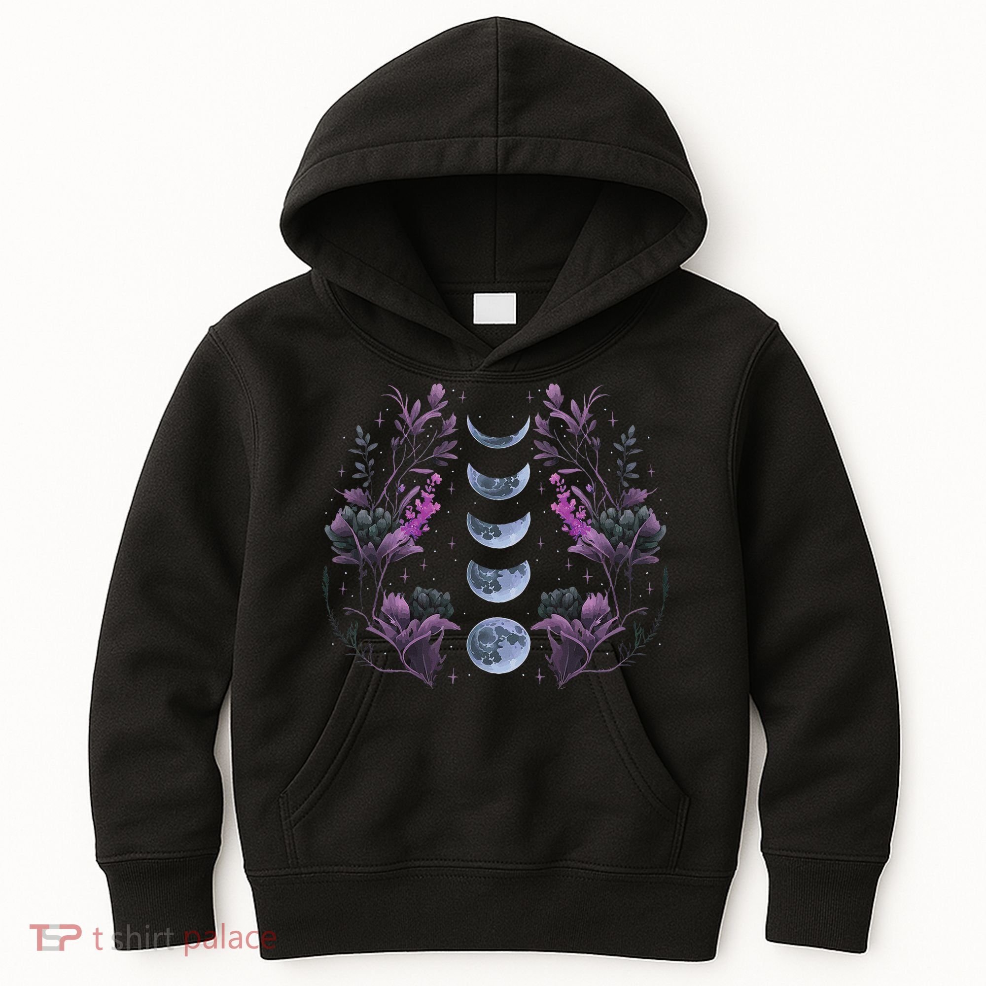 Celestial Moon Phase Boho Wildflowers Zodiac Witchcore Kids Hoodie