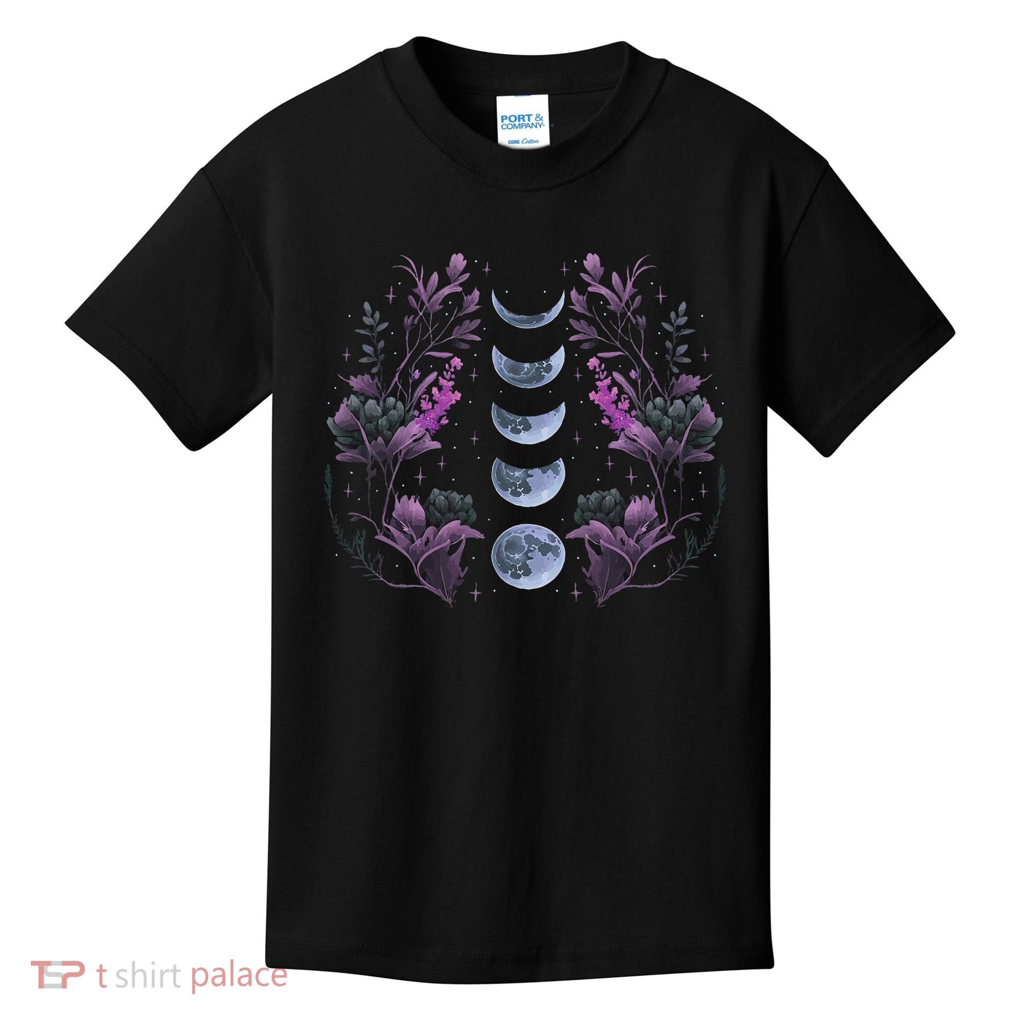 Celestial Moon Phase Boho Wildflowers Zodiac Witchcore Kids T-Shirt