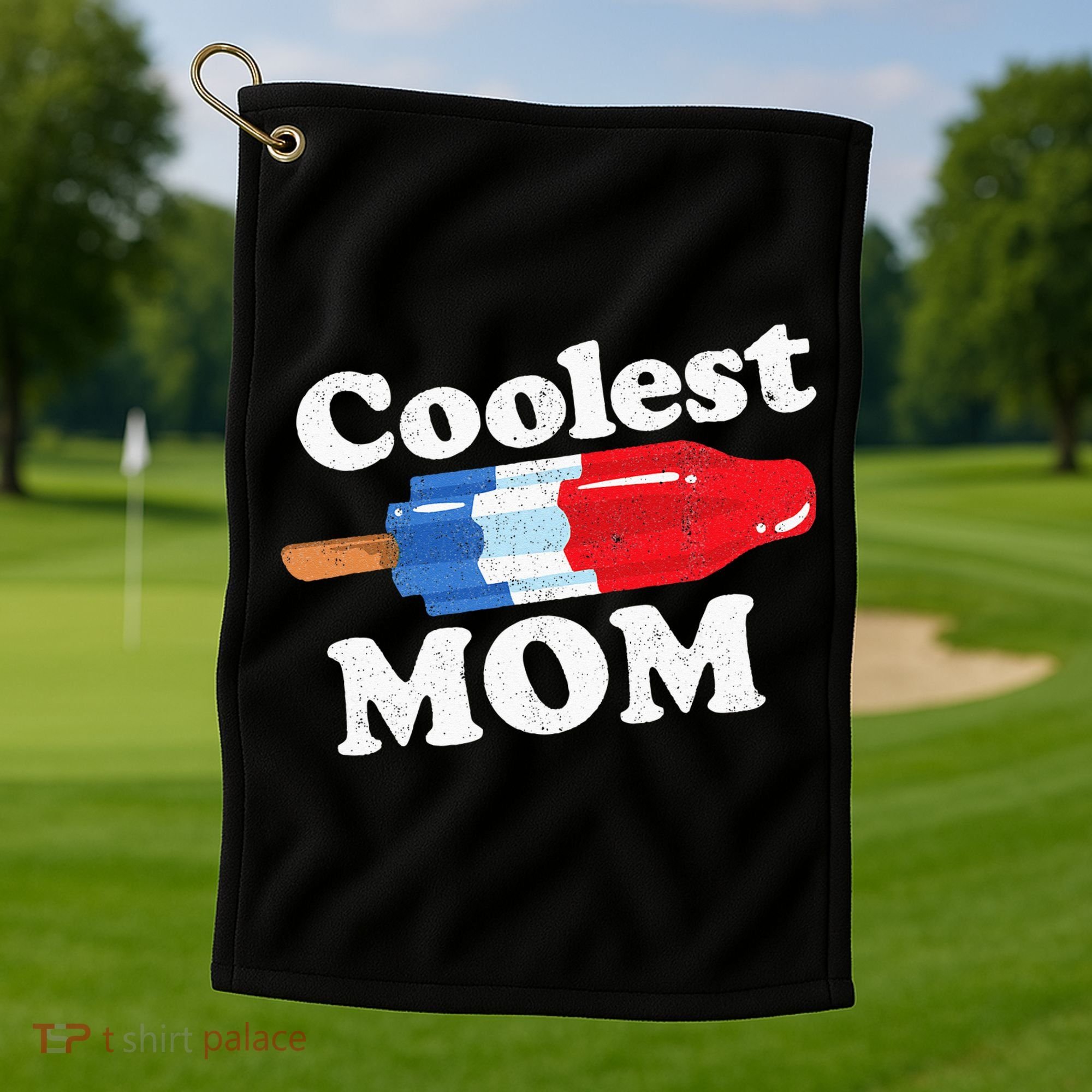 Coolest Mom Popsicle Funny Bomb Retro 80s Pop Mothers Gift Golf Towel