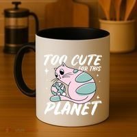 Cat Mom Puns Too Cute For This Planet Earth Astronomy Lover Gift Coffee Mug thumb 4