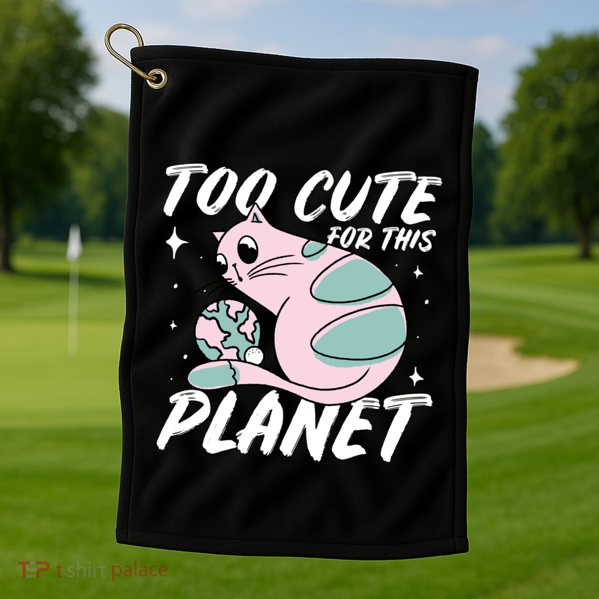 Cat Mom Puns Too Cute For This Planet Earth Astronomy Lover Gift Golf Towel