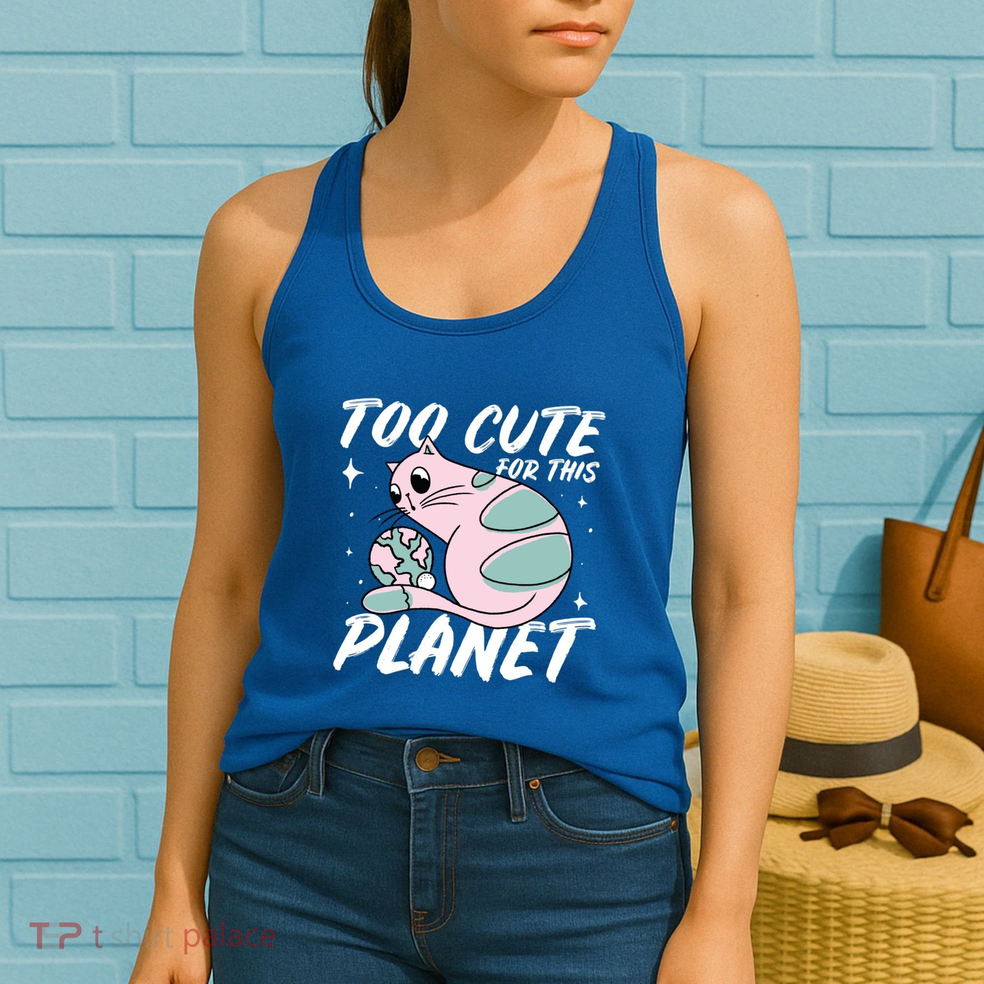 Cat Mom Puns Too Cute For This Planet Earth Astronomy Lover Gift Women's Tank Top