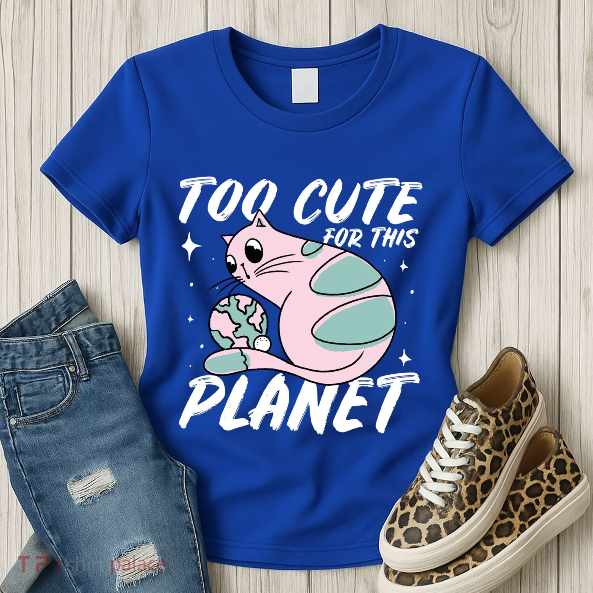 Cat Mom Puns Too Cute For This Planet Earth Astronomy Lover Gift Women's T-Shirt