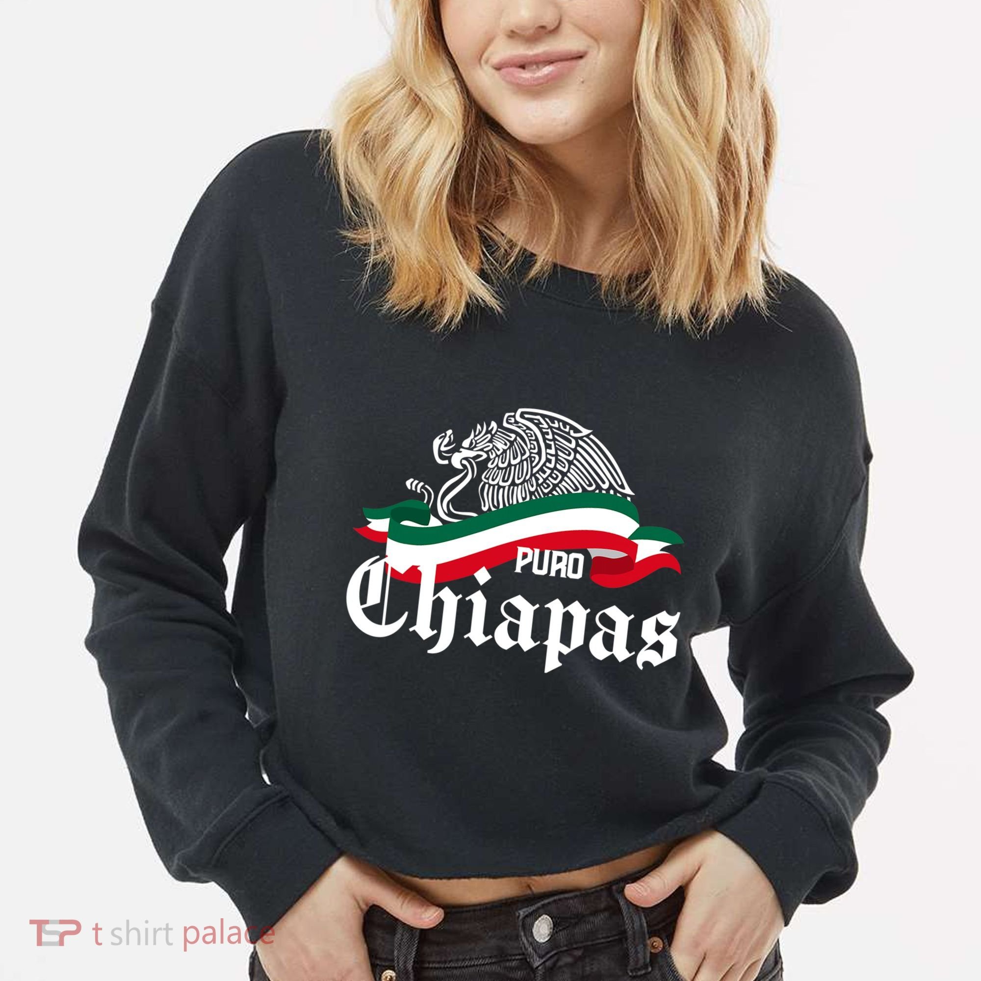 Chiapas Mexico Puro Chiapas Eagle Flag Cropped Pullover Crew