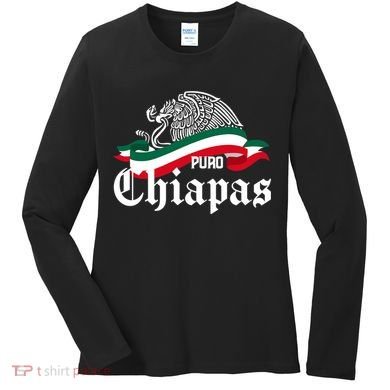 Chiapas Mexico Puro Chiapas Eagle Flag Women's Long Sleeve Shirt
