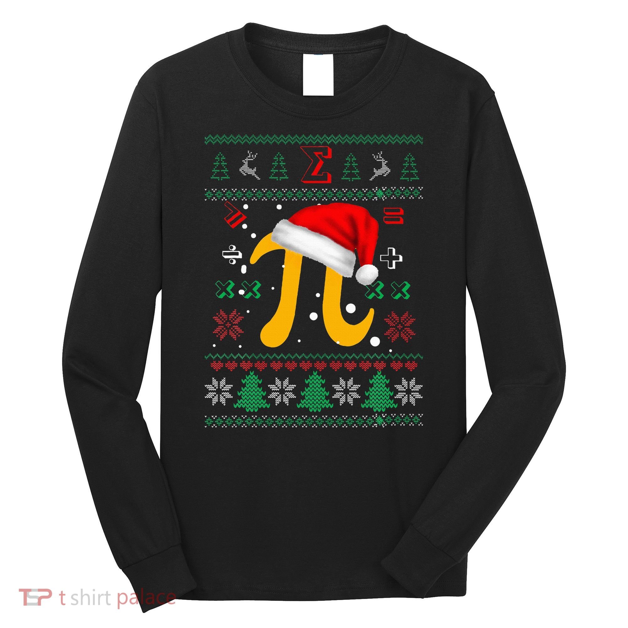 Christmas Math Pi Santa Hat Costume Xmas UGLY Teacher Gifts Long Sleeve Shirt