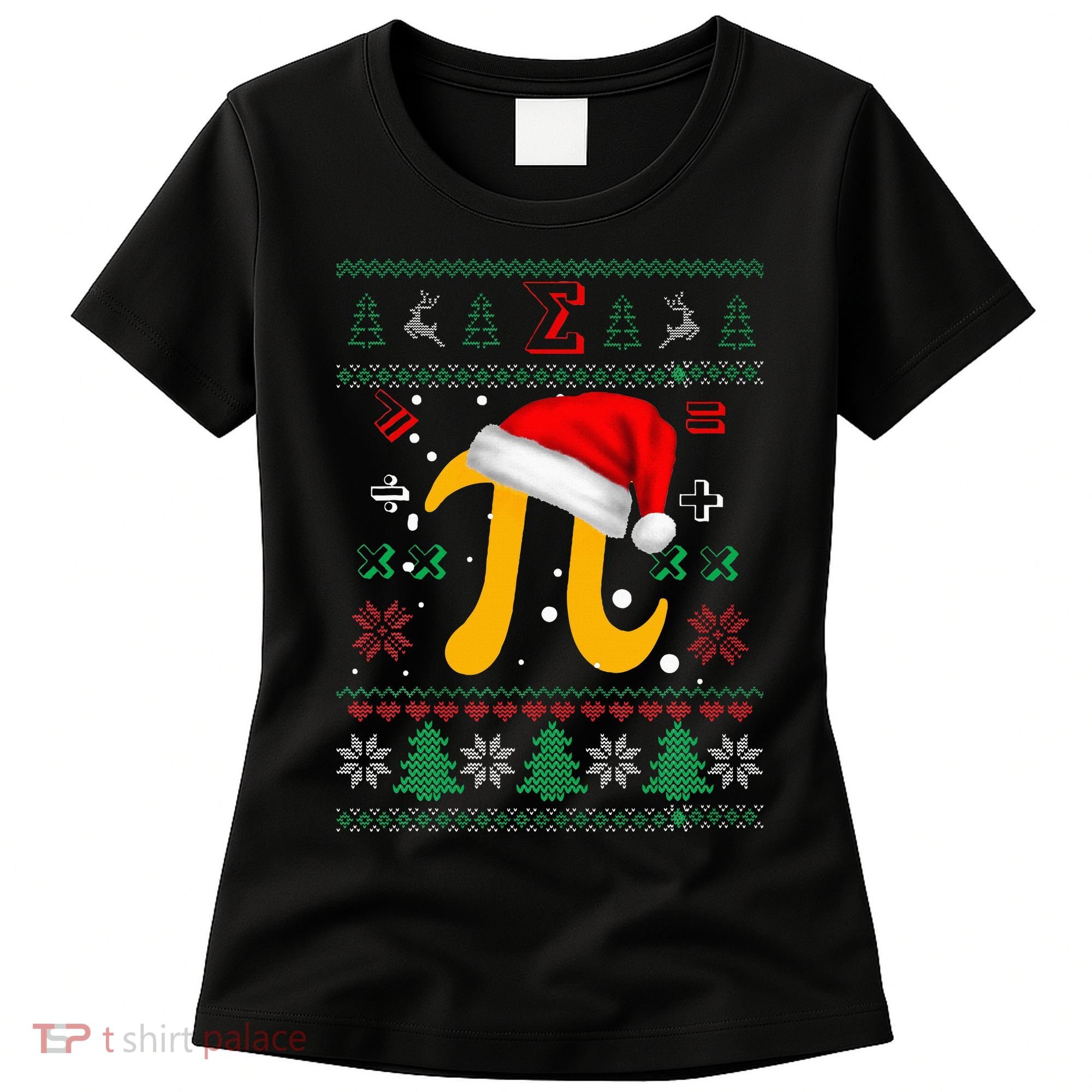 Christmas Math Pi Santa Hat Costume Xmas UGLY Teacher Gifts Women's T-Shirt