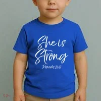 Cute Mom Proverbs 31 Gift She Is Strong Proverbs 31:17 Cool Gift Toddler T-Shirt thumb 2