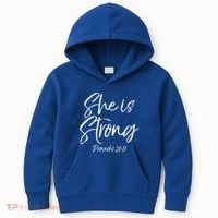 Cute Mom Proverbs 31 Gift She Is Strong Proverbs 31:17 Cool Gift Kids Hoodie thumb 0
