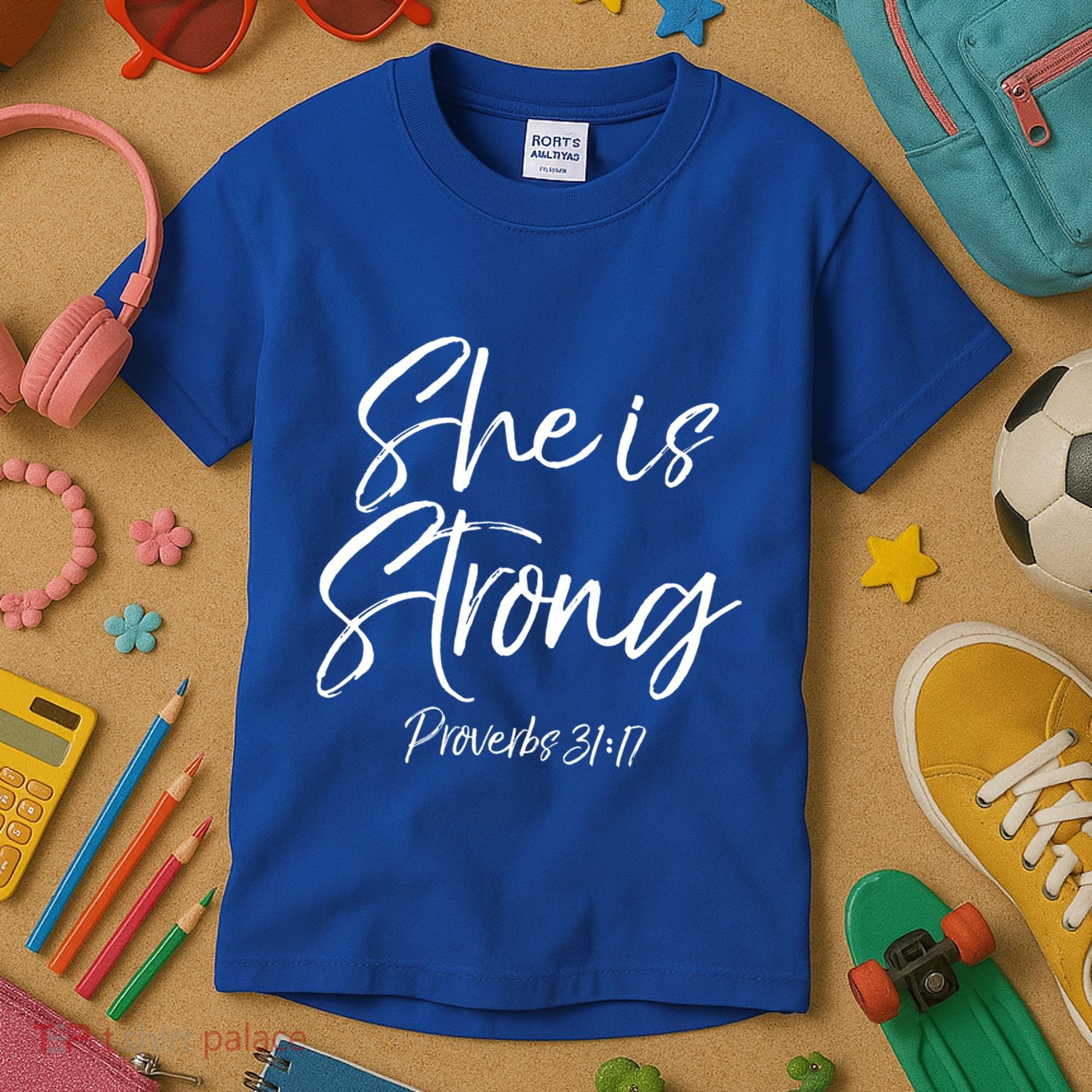 Cute Mom Proverbs 31 Gift She Is Strong Proverbs 31:17 Cool Gift Kids T-Shirt