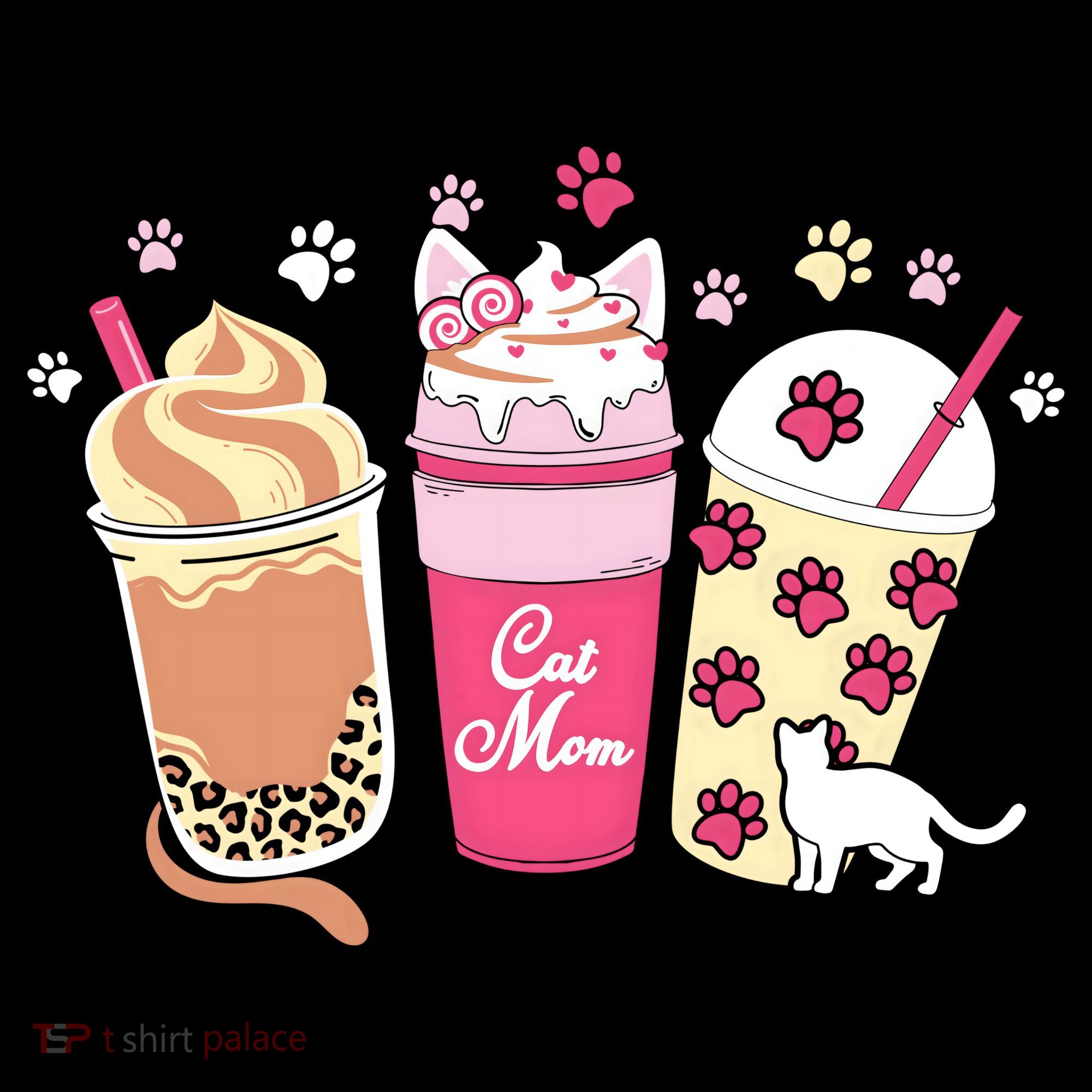 Cat Mom Paw Frappuccino Cute Pom Pom 12in Knit Beanie