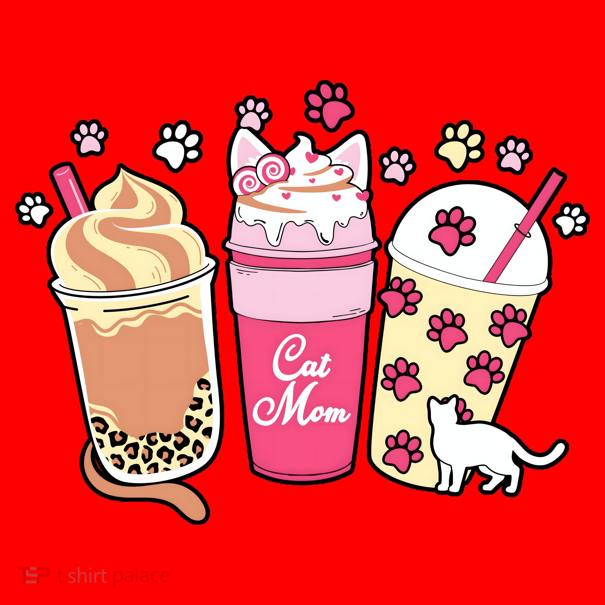Cat Mom Paw Frappuccino Cute Santa Hat