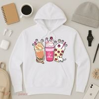 Cat Mom Paw Frappuccino Cute Hoodie thumb 3