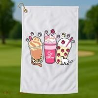 Cat Mom Paw Frappuccino Cute Golf Towel thumb 1