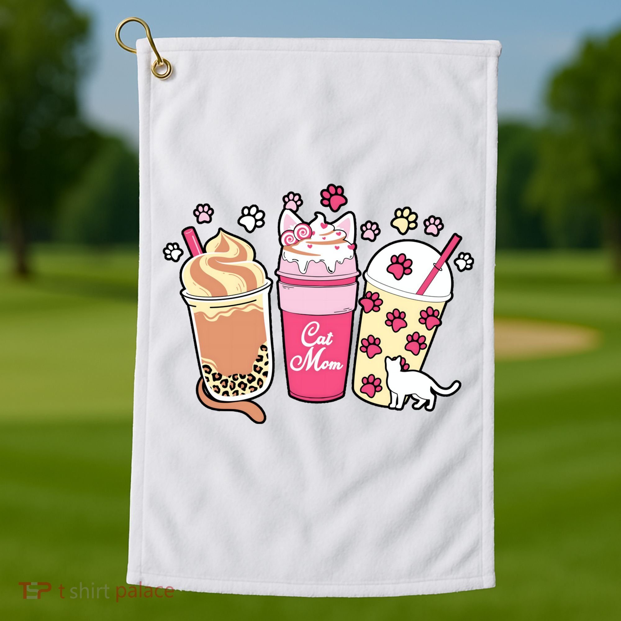 Cat Mom Paw Frappuccino Cute Golf Towel