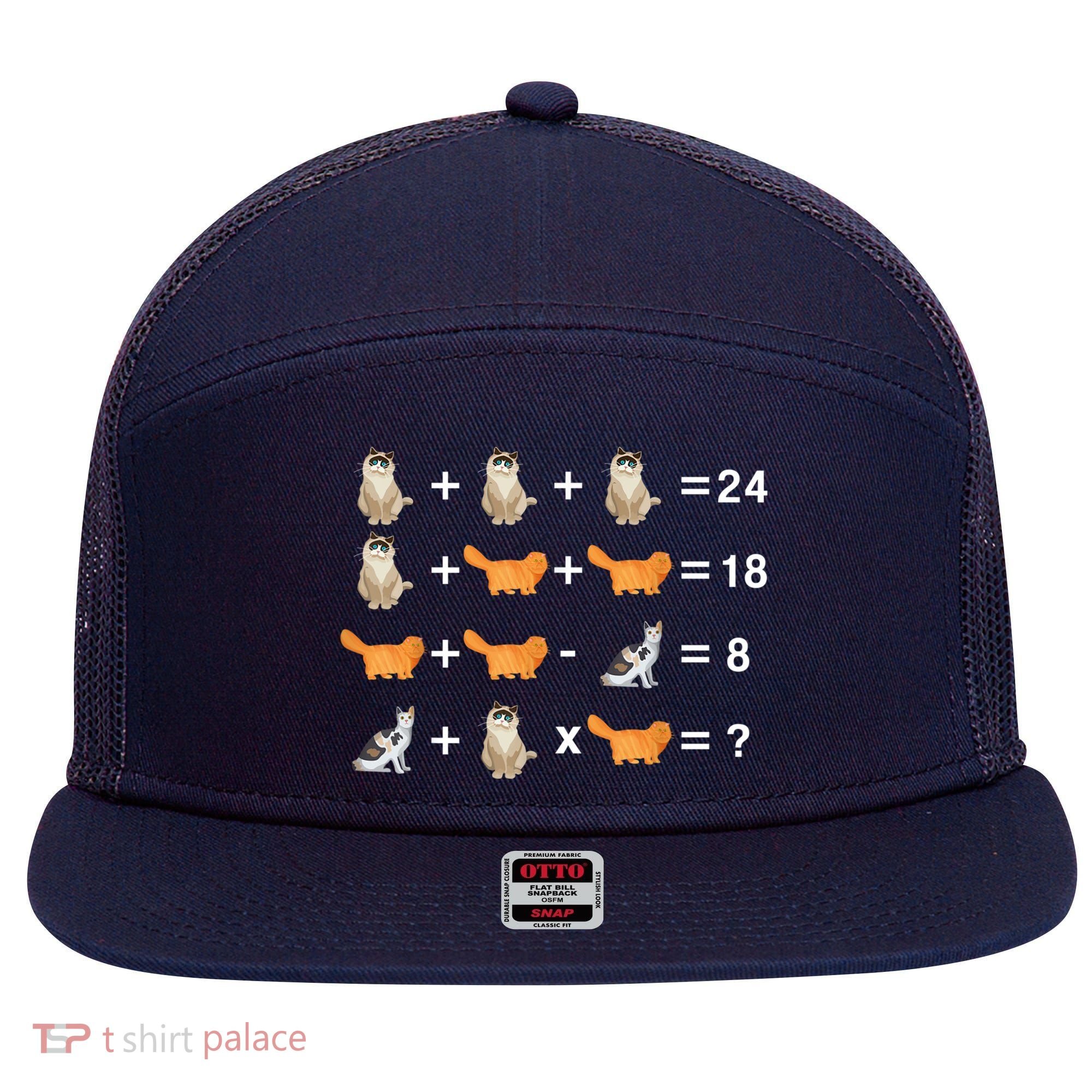 Cat Math Puzzle 7 Panel Mesh Trucker Snapback Hat