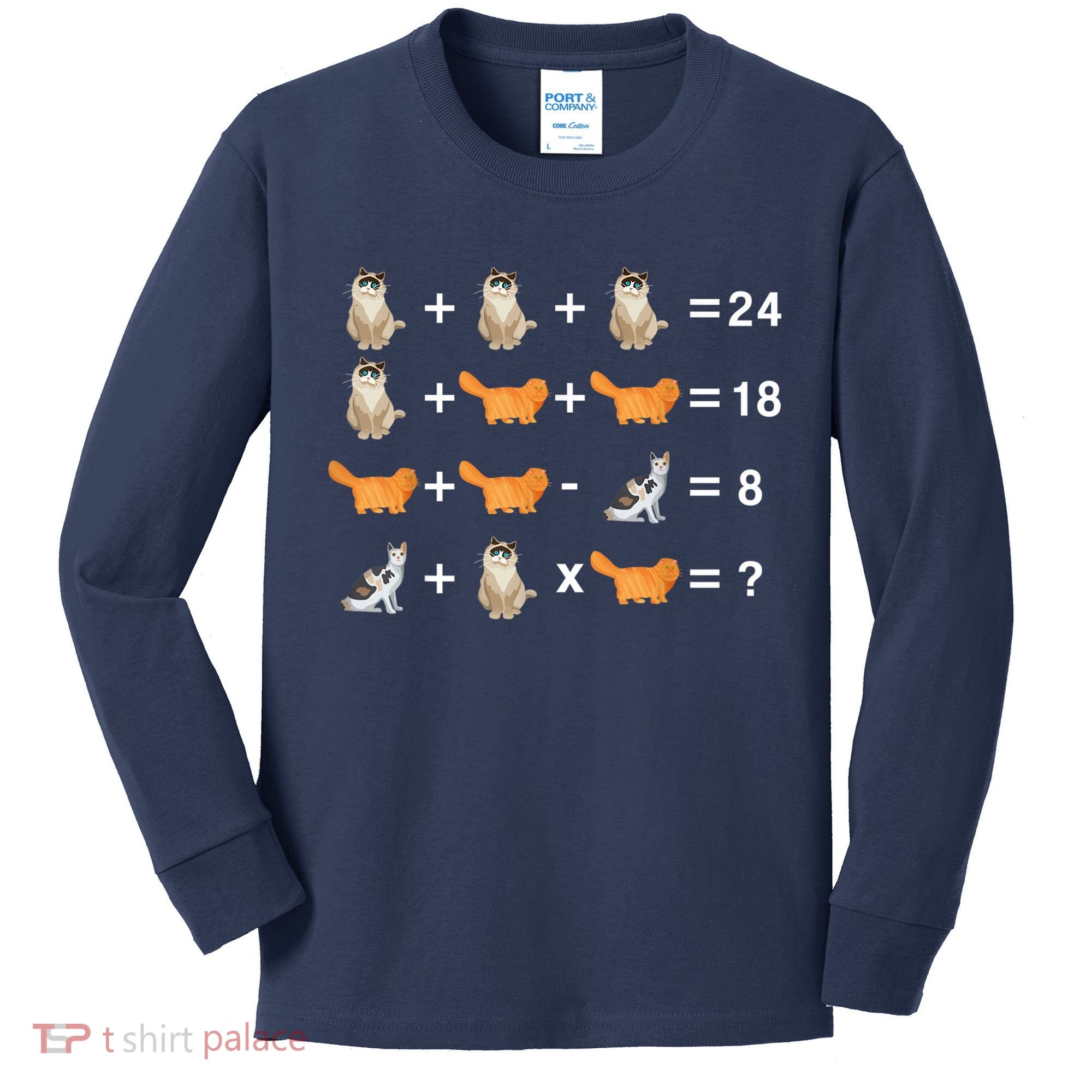 Cat Math Puzzle Kids Long Sleeve Shirt
