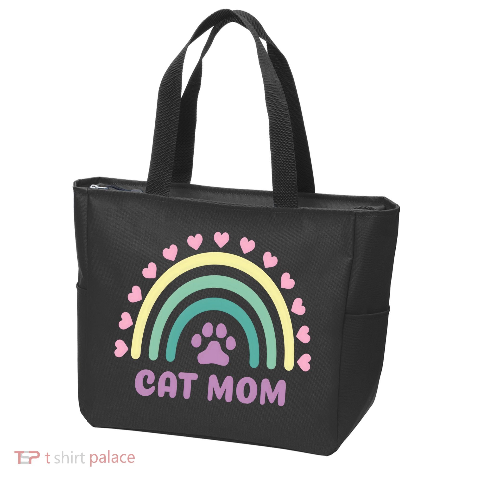 Cat Mom Rainbow Heart Tote Bag